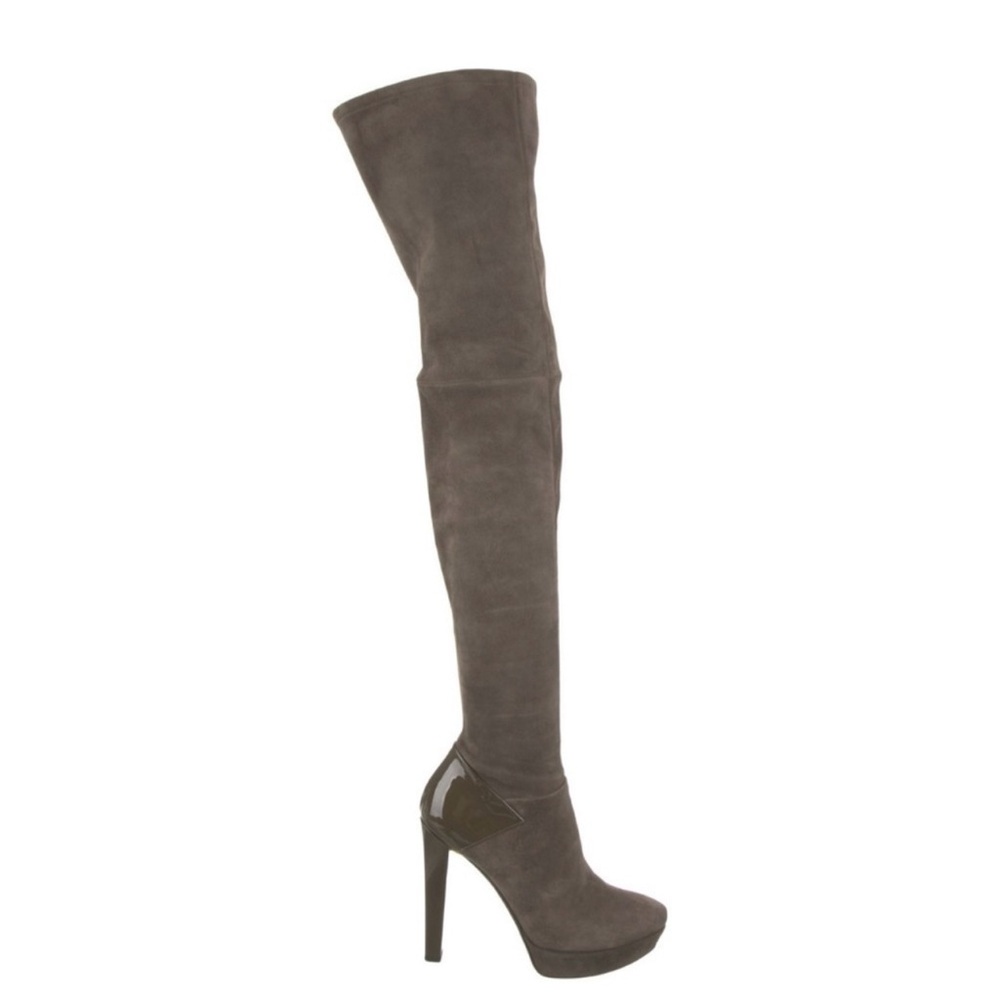 GUCCI Grey Karen Suede & Patent Leather Heel OTK Platform Boot
